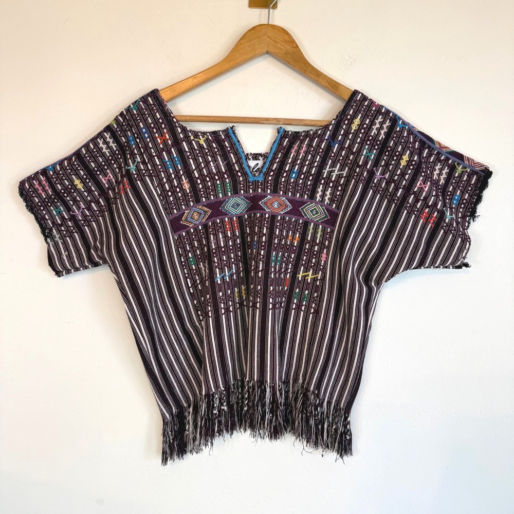 Arloom Huipil Top Unique Guatemalan Handwoven Embroidered Boho Fringe Artisan M